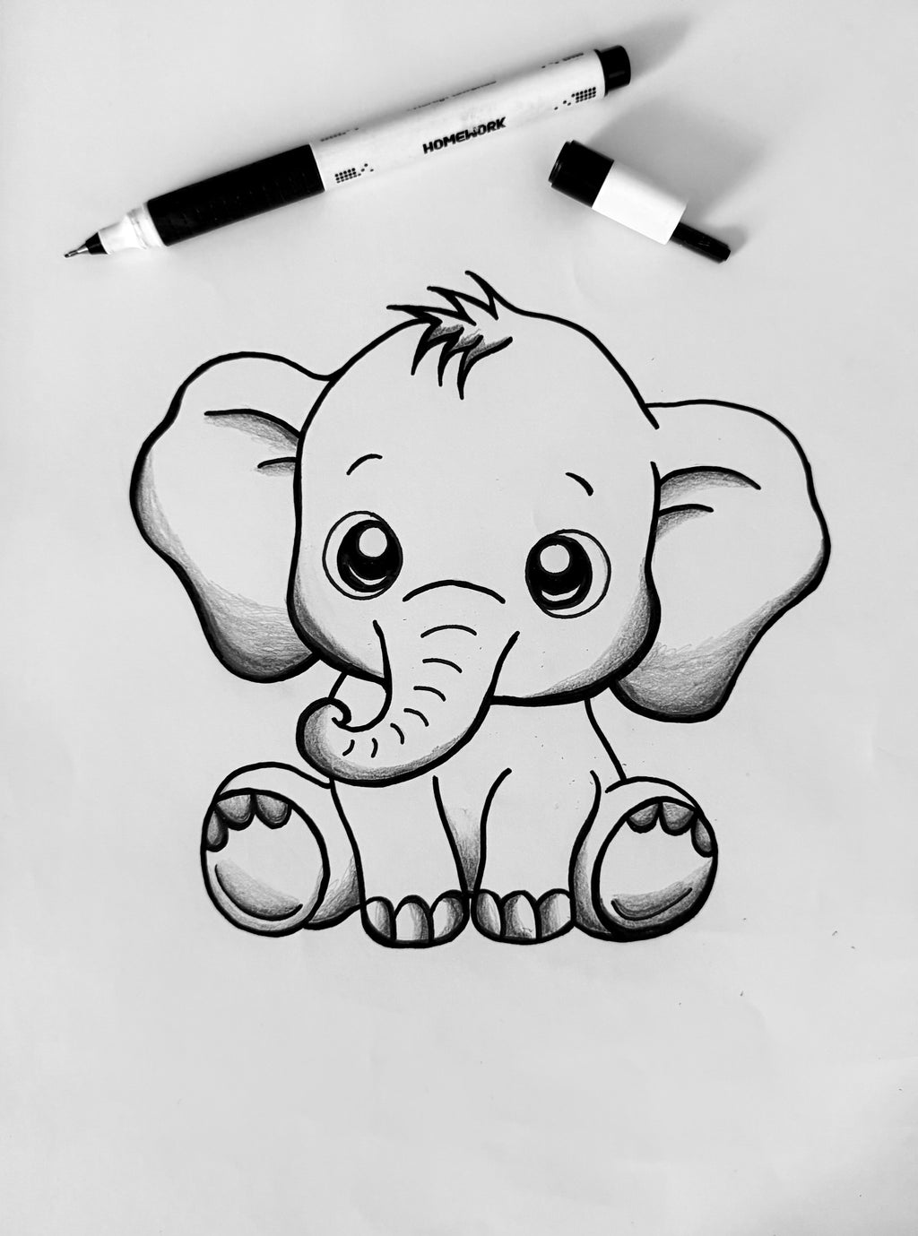 Elefant plakat med farve eller sort hvid