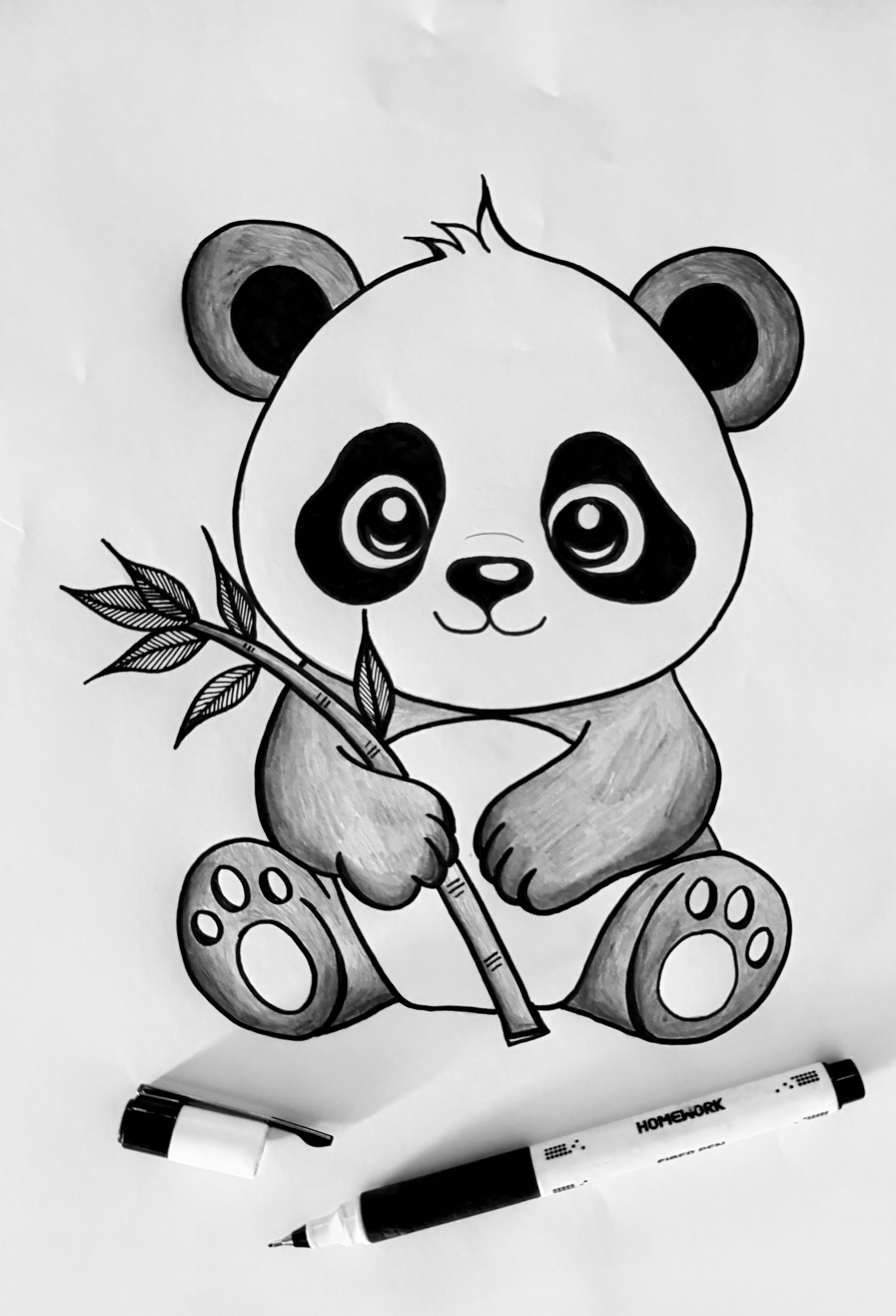 Panda plakat med farve eller sort hvid