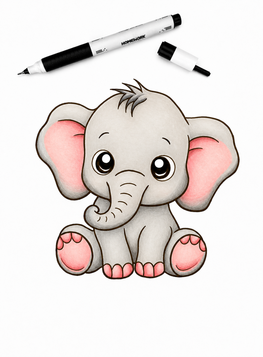 Elefant plakat med farve eller sort hvid