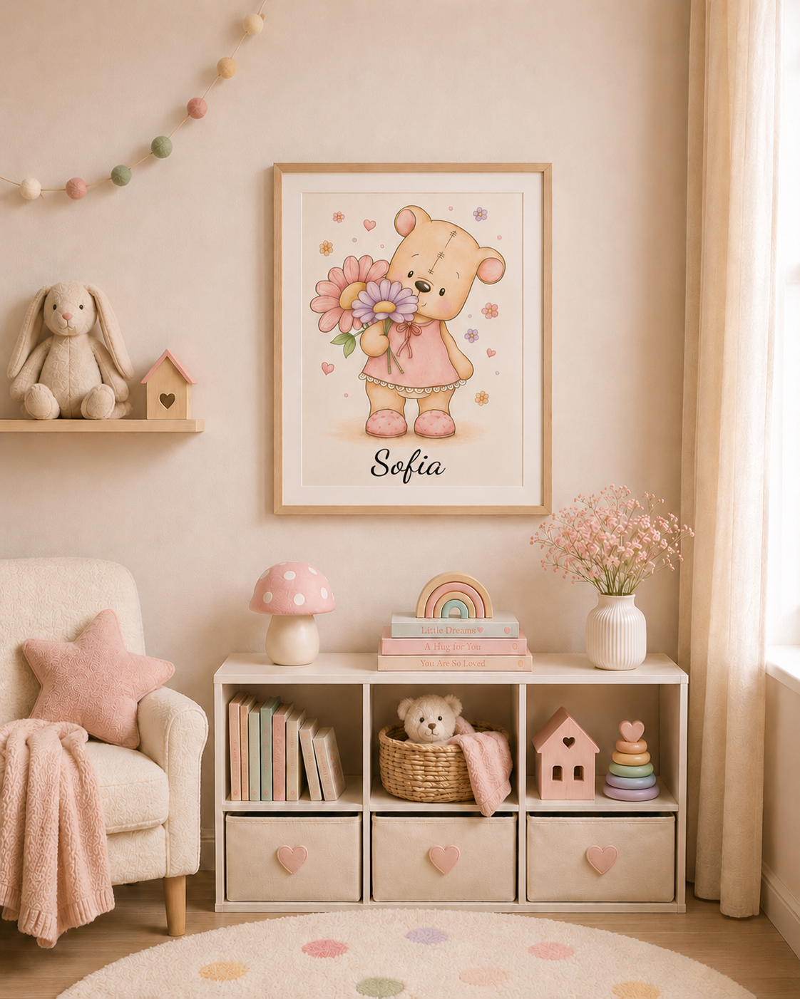 Bamse med blomst med farve eller sort hvid
