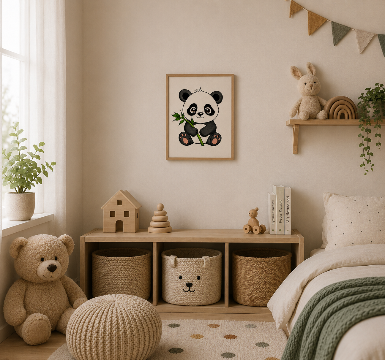 Panda plakat med farve eller sort hvid