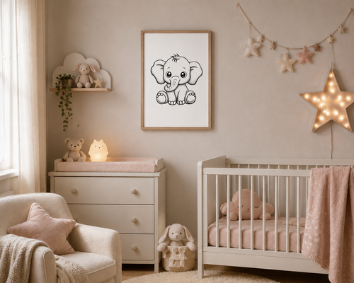 Elefant plakat med farve eller sort hvid