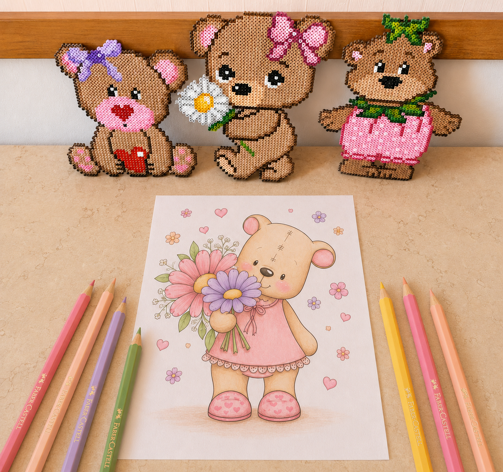 Bamse med blomst med farve eller sort hvid
