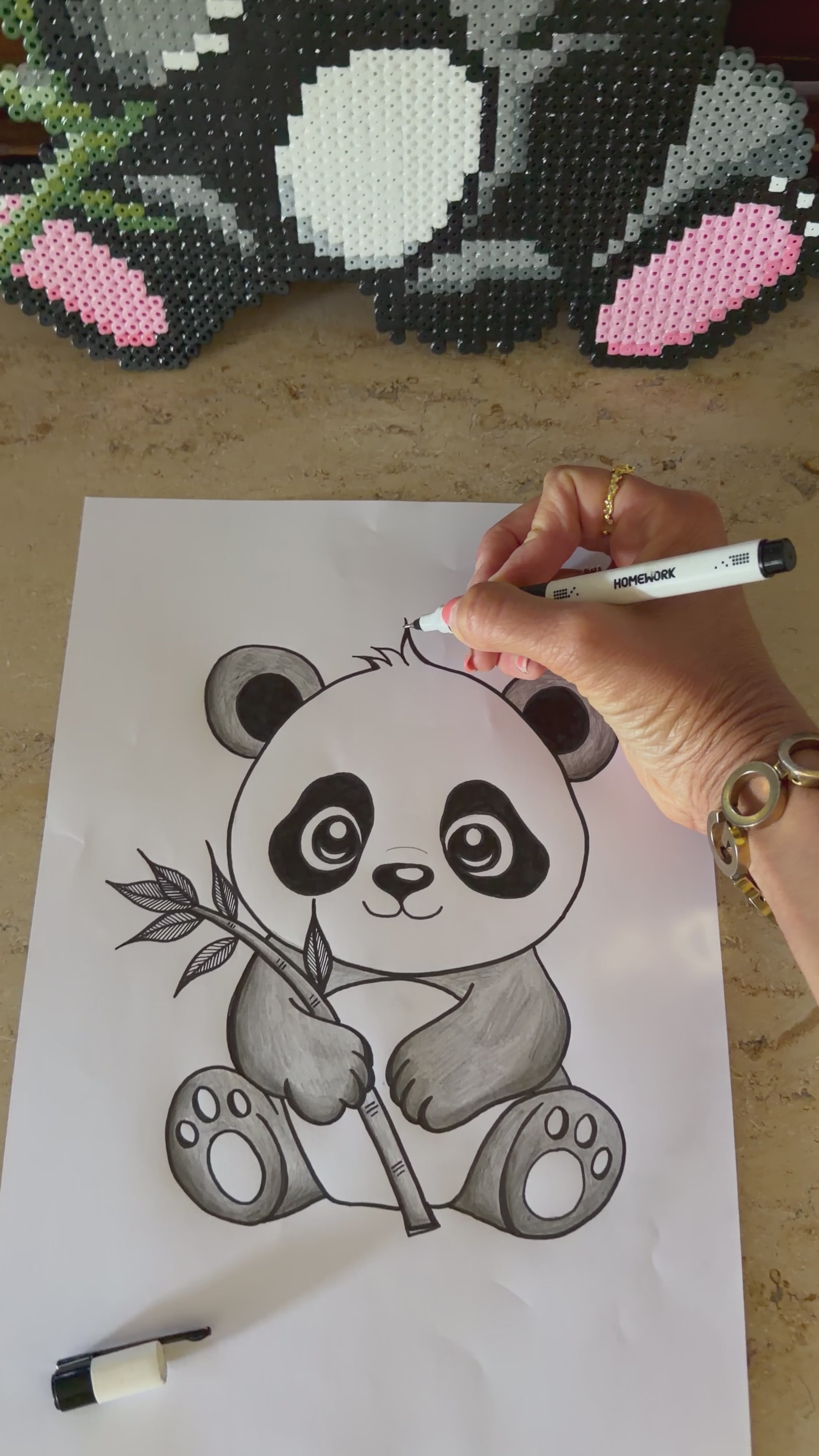 Panda plakat med farve eller sort hvid